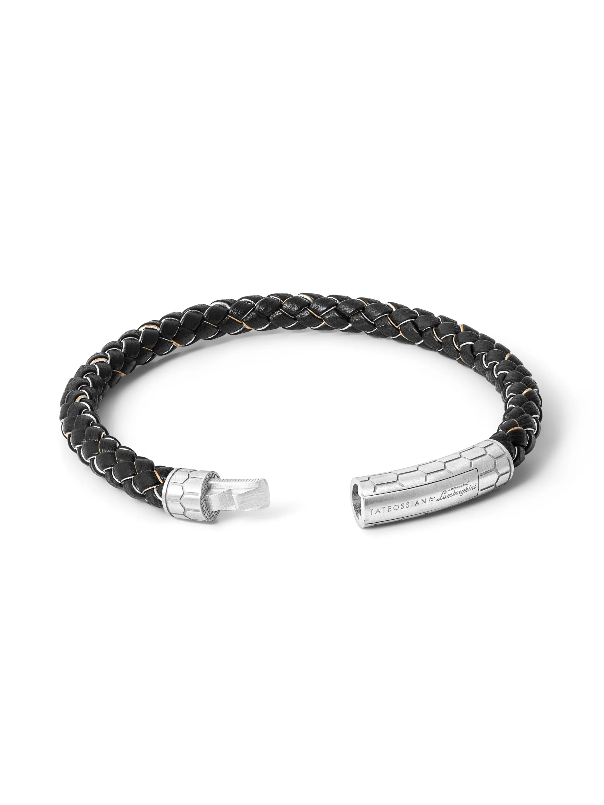 Rhodium and black leather bracelet - Image 3